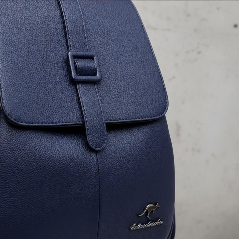 Mochila Para Mujer De Eco Cuero Grande Casual Urbana Dama Azul Liso