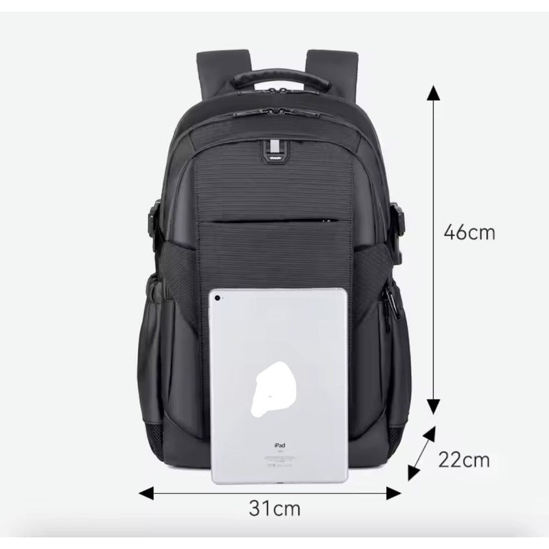 Mochila Impermeable Urbana De Viaje Para Notebook Unisex Negro Liso