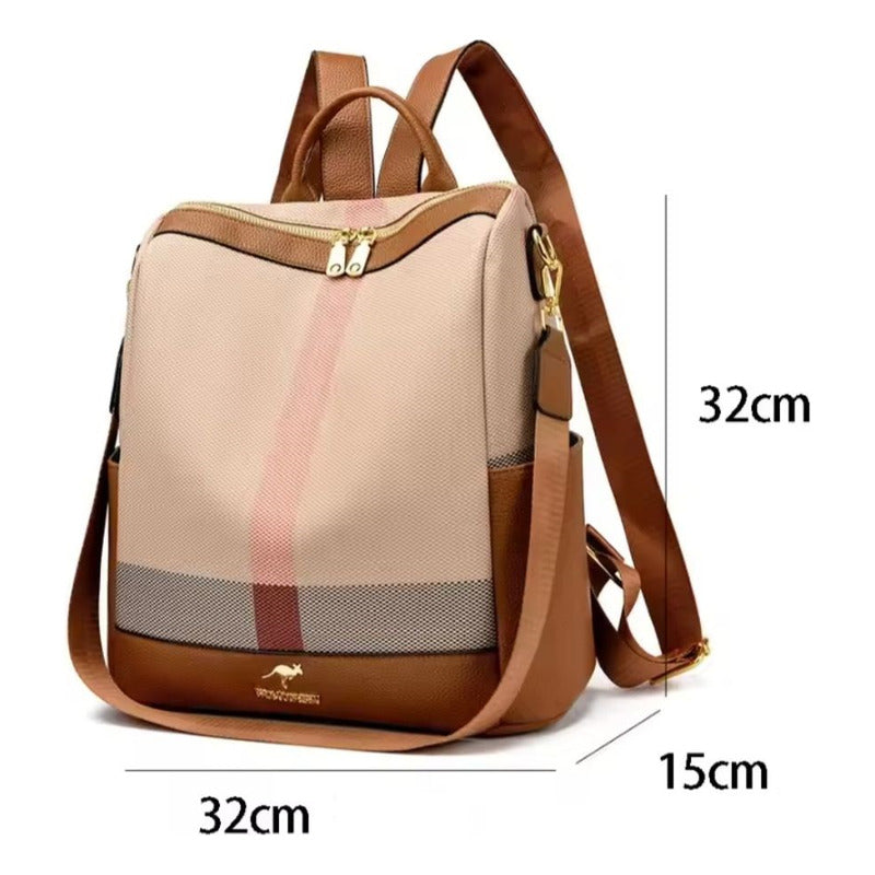 Mochila Dama Eco Cuero De Mujer Impermeable Marrón Urbana Marrón