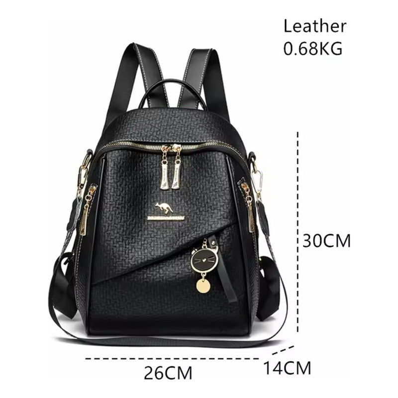 Mochila Mujer Eco Cuero Urbana Bolso Dama Antirrobo Negro Negro Liso
