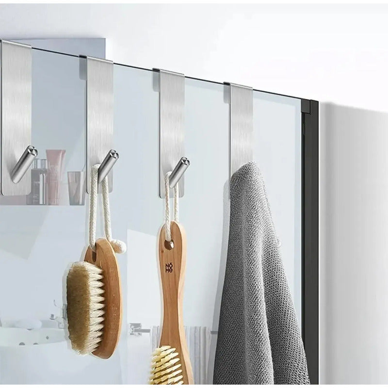 Gancho Toallero Mampara Baño Acero Inoxidable 2 Unidades Plateado