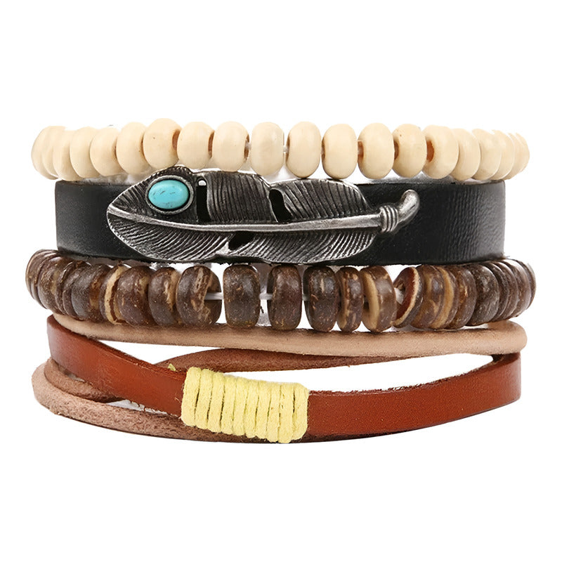 Pulsera De Cuero Sintético 5 En 1 Pluma Unisex Moda Pluma 10 Cm 18 Cm