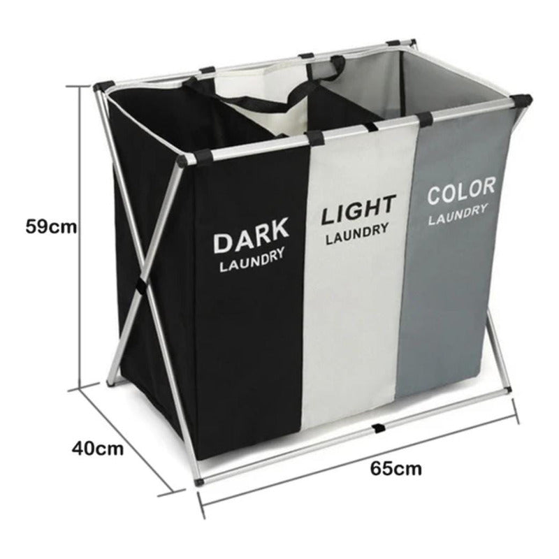 Canasto Ropa Sucia Cesto Organizador Plegable 3 Divisiones Blanco Negro Y Color 3 Divisiones
