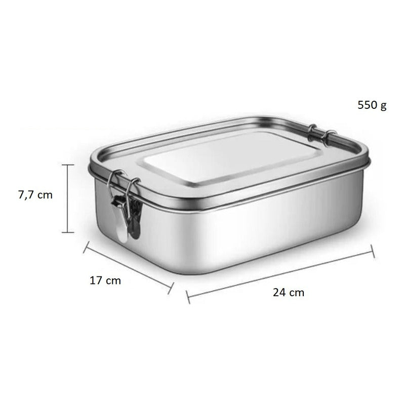 Recipiente Vianda Acero Inoxidable Contenedor Hermético Gran Plateado