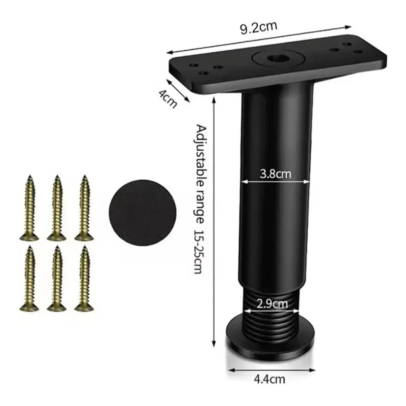 Patas Ajustables Para Cama Y Mesa X2 Unid Negra 15 A 25 Cm Negro