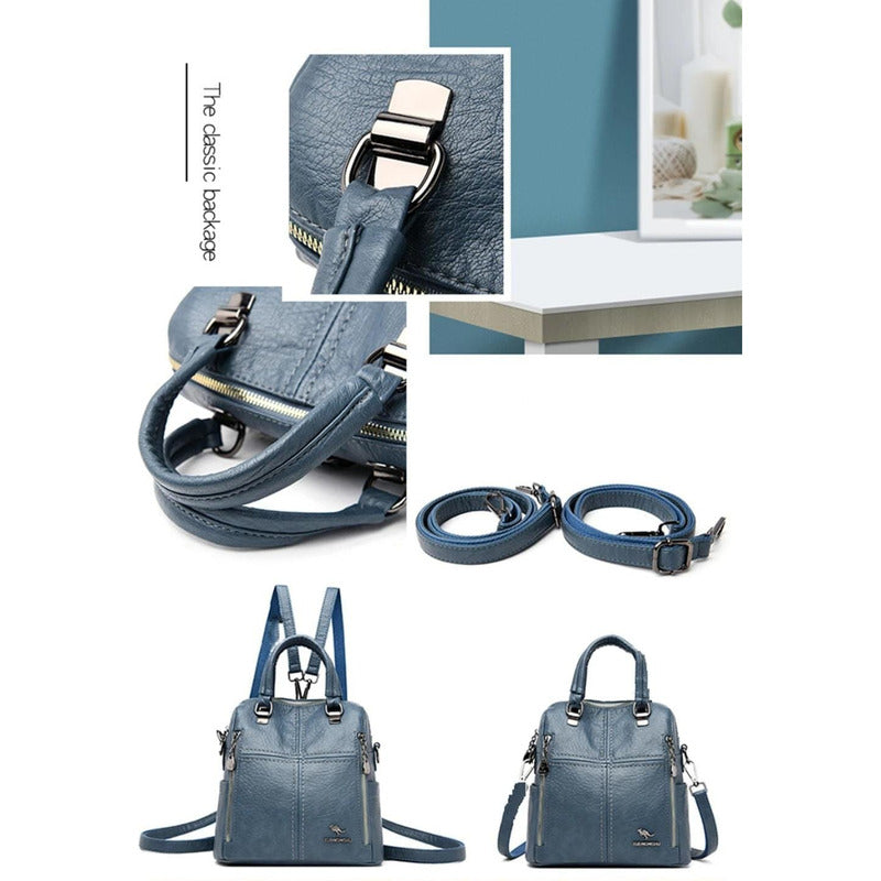 Mochila Cuerina Dama Bolso De Hombro Mujer Multifunción C4