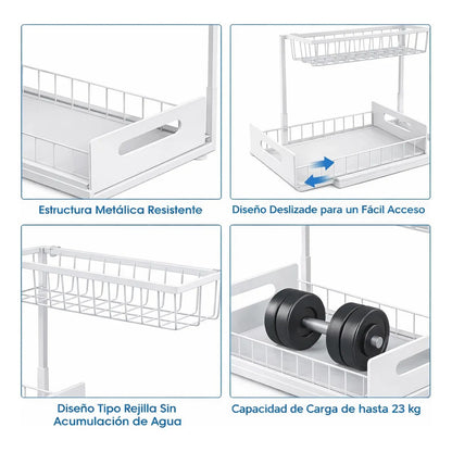 Organizador De Cocina Bajo Mesada Deslizante Multiuso Baño Blanco