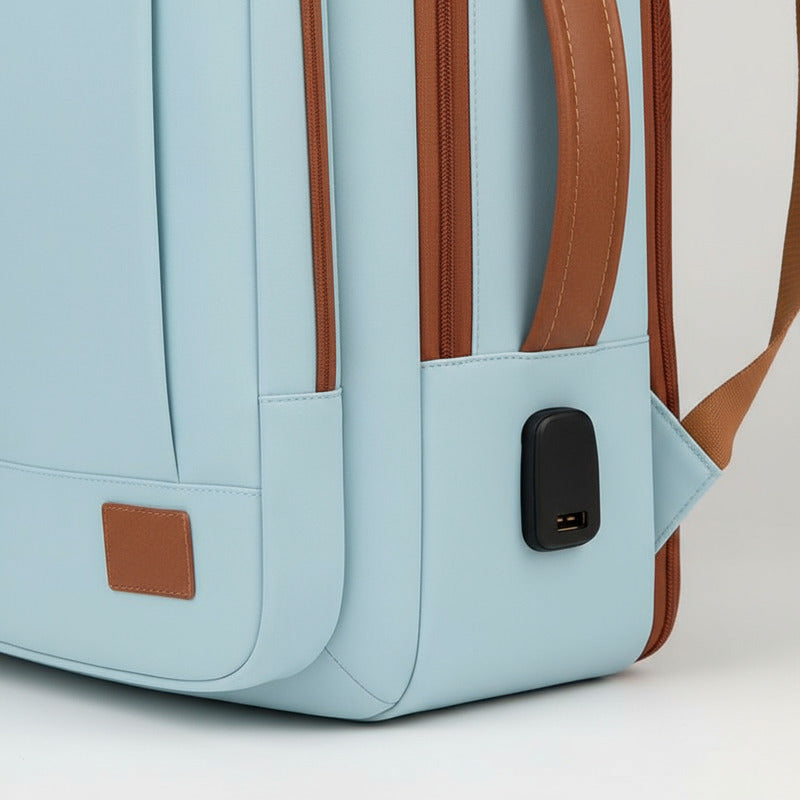 Mochila Antirrobo Usb Expansible Impermeable Trabajo Escolar Celeste