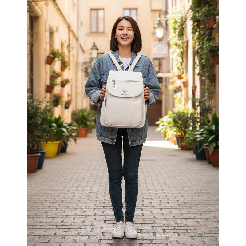 Mochila Eco Cuero Dama Mujer Bolso Impermeable Solapa 2