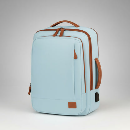 Mochila Antirrobo Usb Expansible Impermeable Trabajo Escolar Celeste