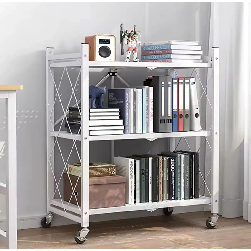 Estantería Plegable Metálica 3 Niveles Con Ruedas Resistente Blanco