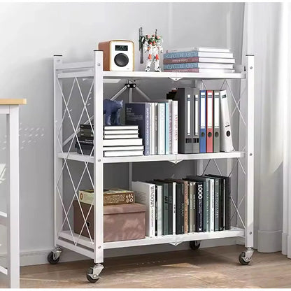 Estantería Plegable Metálica 3 Niveles Con Ruedas Resistente Blanco