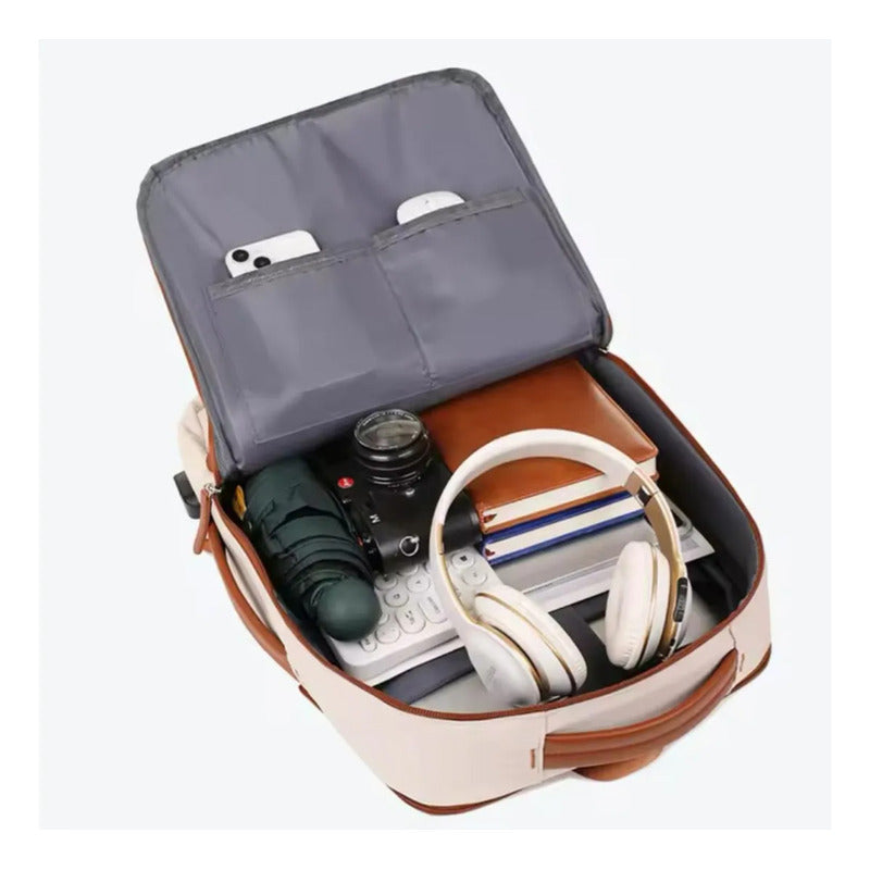 Mochila Antirrobo Usb Expansible Impermeable Trabajo Escolar Celeste