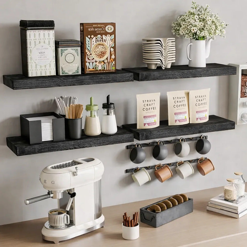 Estante Flotante De Madera Repisa X2 Und Decoracion Pared Negro