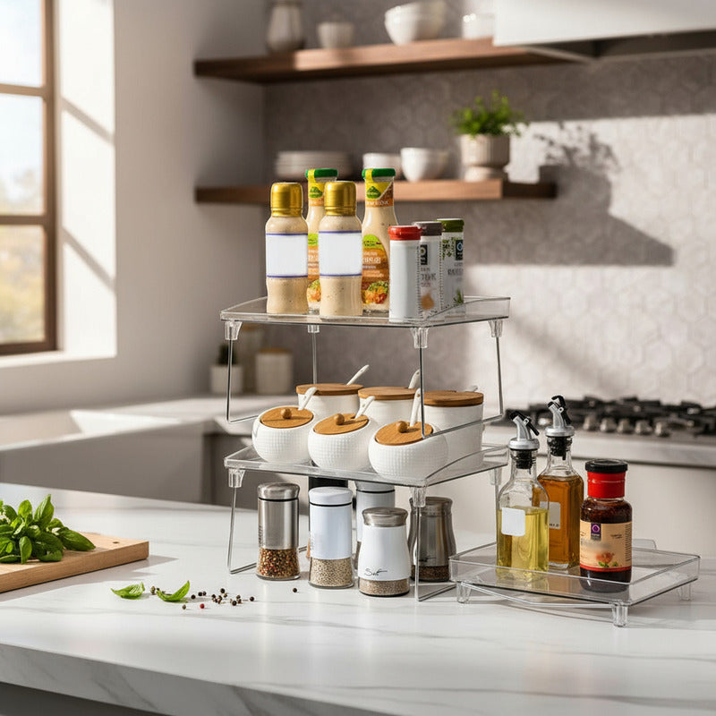 Estante De Acrilico Transparente X2 Cocina Baño Escritorio Transparente