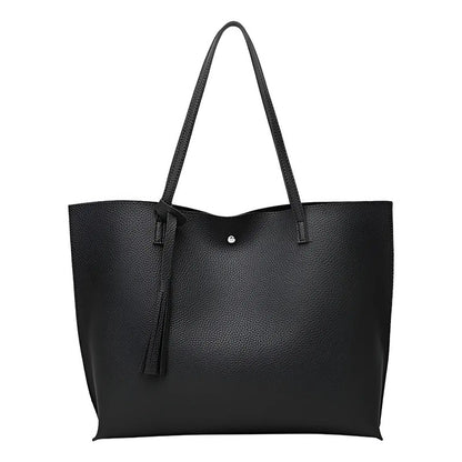 Cartera Mujer Bolso Dama Grande De Mano Cuerina Eco Cuero 1 Negro Lisa