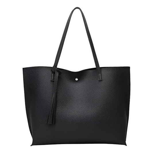 Cartera Mujer Bolso Dama Grande De Mano Cuerina Eco Cuero 1 Negro Lisa