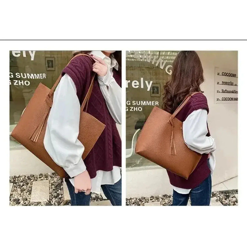 Cartera Mujer Bolso Dama Grande De Mano Cuerina Eco Cuero 1 Rojo Lisa