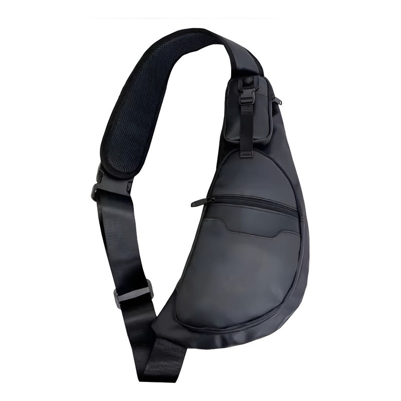 Mochila Cruzada Eco Cuero Impermeable Bandolera Pecho 1 Tira Negro Liso