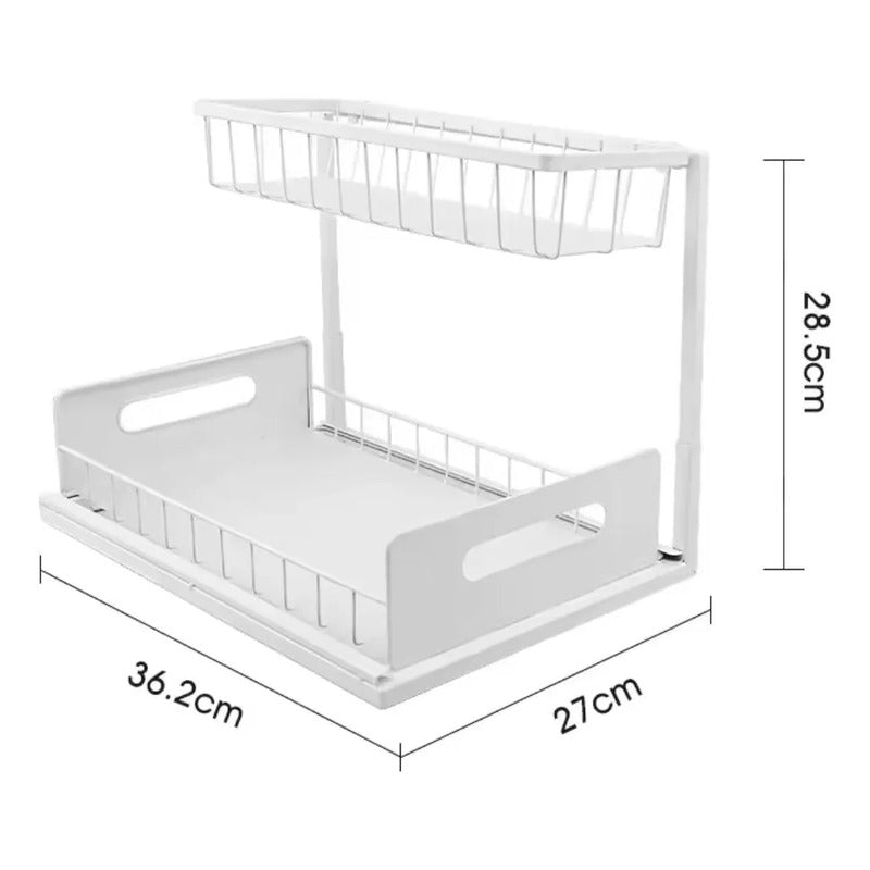 Organizador De Cocina Bajo Mesada Deslizante Multiuso Baño Blanco