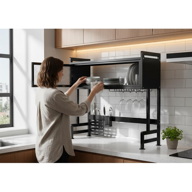 Escurridor De Platos Acero Inoxidable Con Tapa Aereo Negro