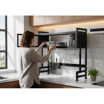 Escurridor De Platos Acero Inoxidable Con Tapa Aereo Negro