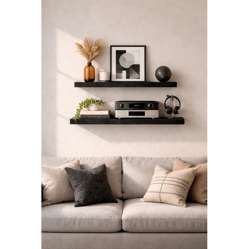 Estante Flotante De Madera Repisa X2 Und Decoracion Pared Negro