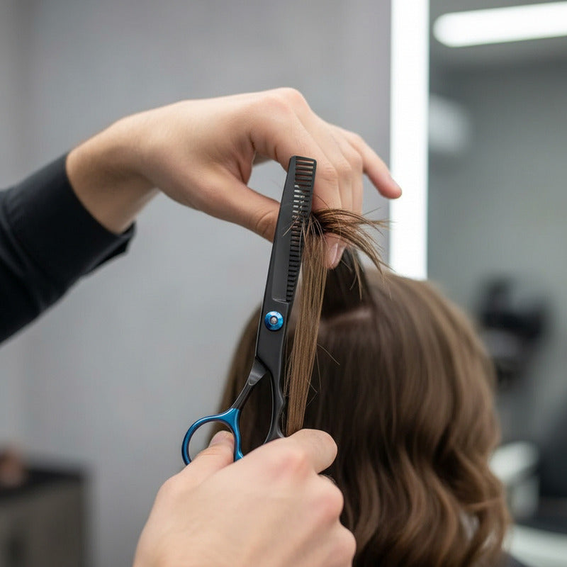 Kit De Tijeras Para Peluquería Navaja Y Peines Profesional Negra Y Azul
