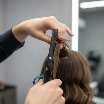 Kit De Tijeras Para Peluquería Navaja Y Peines Profesional Negra Y Azul