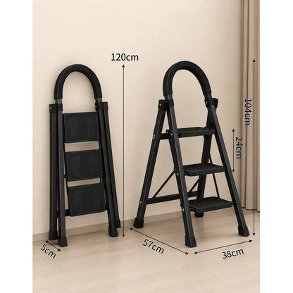 Escalera Antideslizante 3 Escalones Plegable Peldaños Anchos Negro