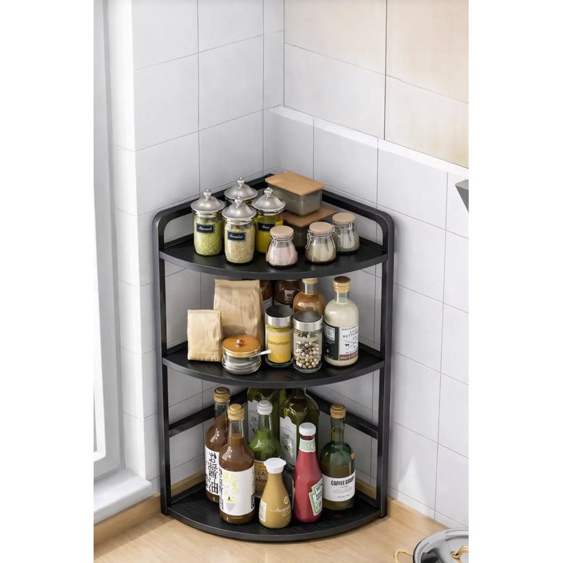 Estante Esquinero Organizador De Cocina 3 Niveles Multiuso Negro