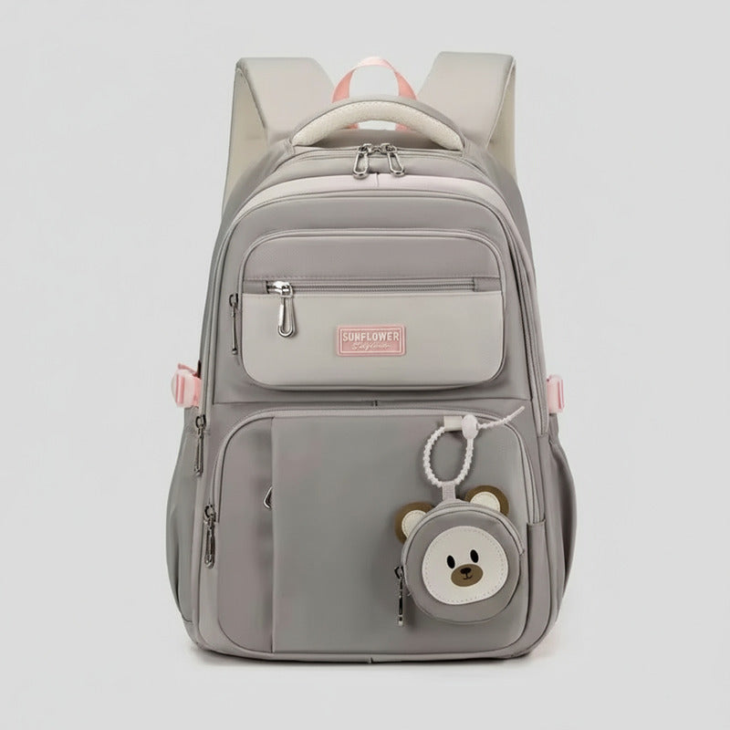 Mochila Escolar Liceal Unisex Grande Impermeable Para Viaje Gris Liso