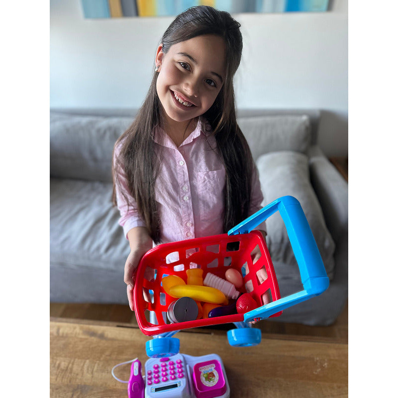 Juguete Carrito De Compras Caja Registradora Infantil Juego Blanco Y Rosa