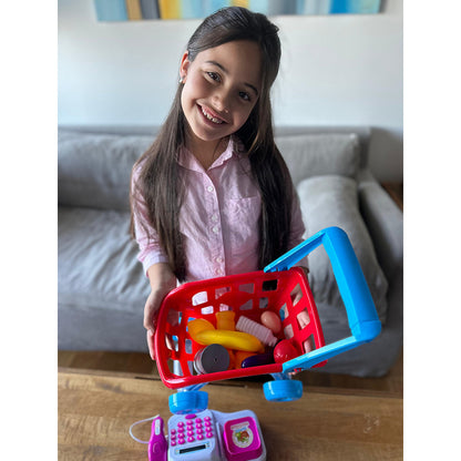 Juguete Carrito De Compras Caja Registradora Infantil Juego Blanco Y Rosa