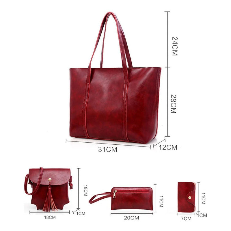 Set De Cartera X4 Bolso Monedero Billetera Eco Cuero Dama 1