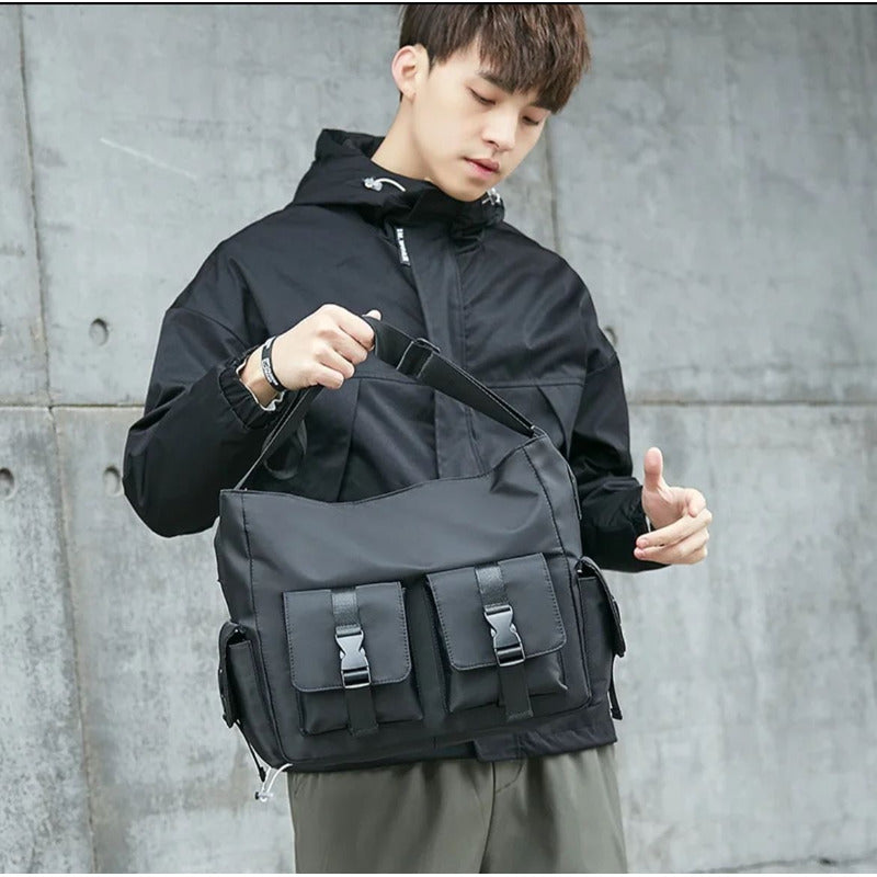 Bolso Bandolera Cruzada Impermeable Urbana Morral Unisex Negro Liso