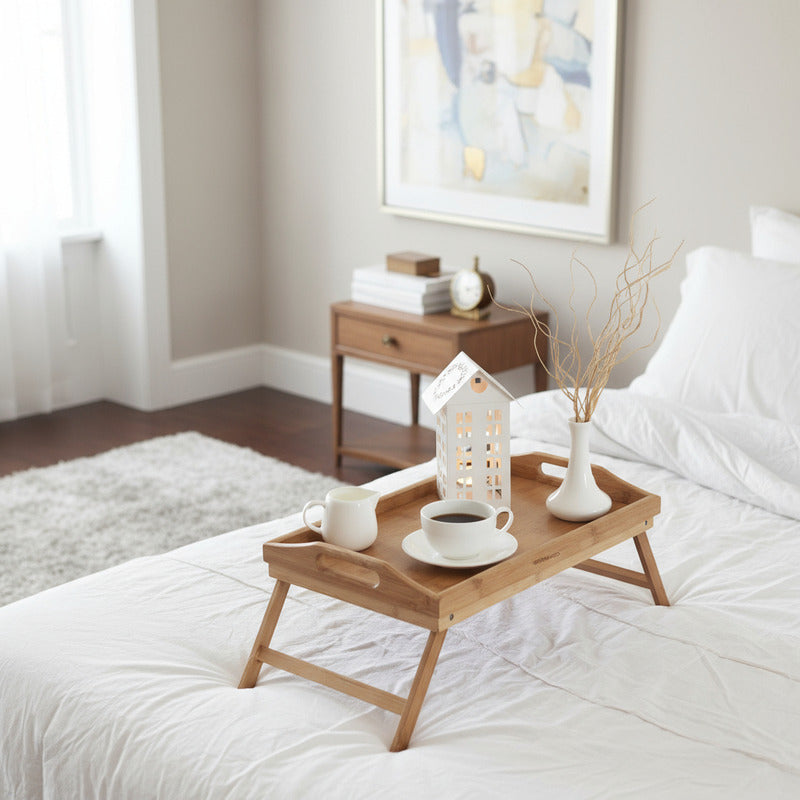 Bandeja Mesa Desayunador De Bambú Patas Plegables 50x30cm Madera