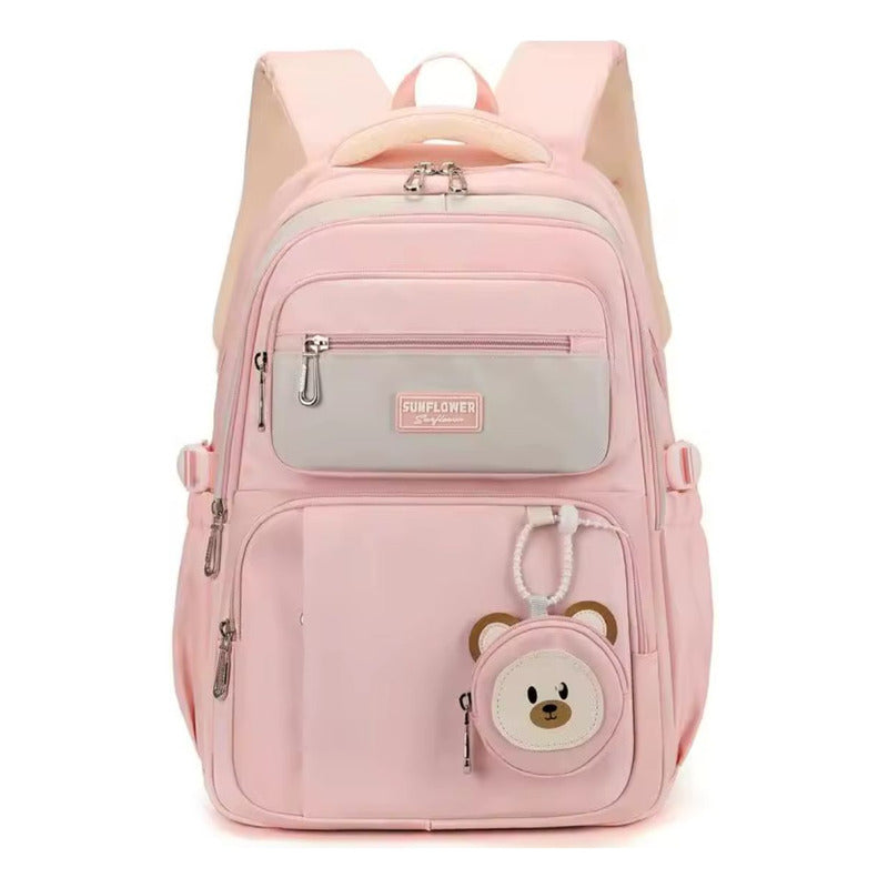 Mochila Escolar Liceal Unisex Grande Impermeable Para Viaje Rosa Liso