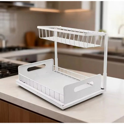 Organizador De Cocina Bajo Mesada Deslizante Multiuso Baño Blanco