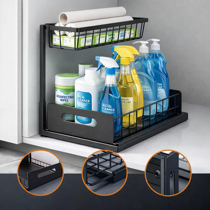 Organizador De Cocina Bajo Mesada Deslizante Multiuso Baño Negro