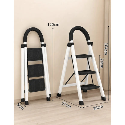 Escalera Antideslizante 3 Escalones Plegable Peldaños Anchos Blanco
