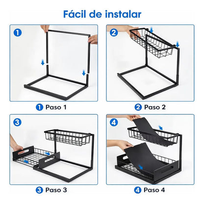 Organizador De Cocina Bajo Mesada Deslizante Multiuso Baño Negro