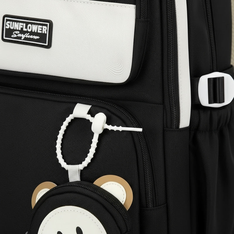 Mochila Escolar Liceal Unisex Grande Impermeable Para Viaje Negro Liso