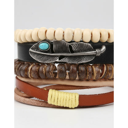 Pulsera De Cuero Sintético 5 En 1 Pluma Unisex Moda Pluma 10 Cm 18 Cm