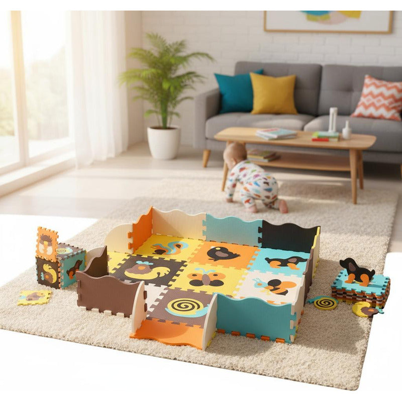 Alfombra Para Bebes Piso De Goma Eva Infantil Niño 114x114cm Animales