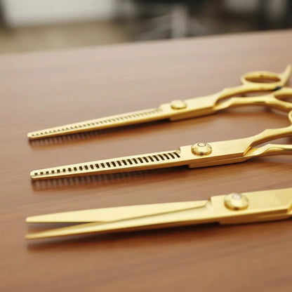Tijeras De Peluqueria Profesional Set X3 Con Estuche  Dorado