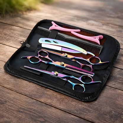 Tijeras De Peluqueria Profesional Set X3 Con Estuche  Tornasolado