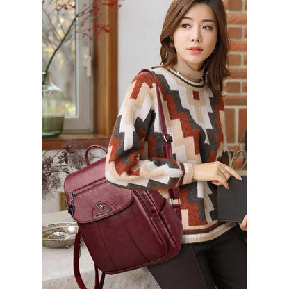 Mochila Eco Cuero Dama Mujer Bolso Impermeable Solapa 2