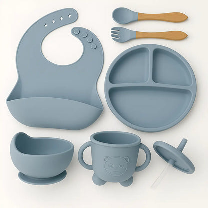 Set De Alimentación Bebe Vajilla De Silicona Varios Colores Azul