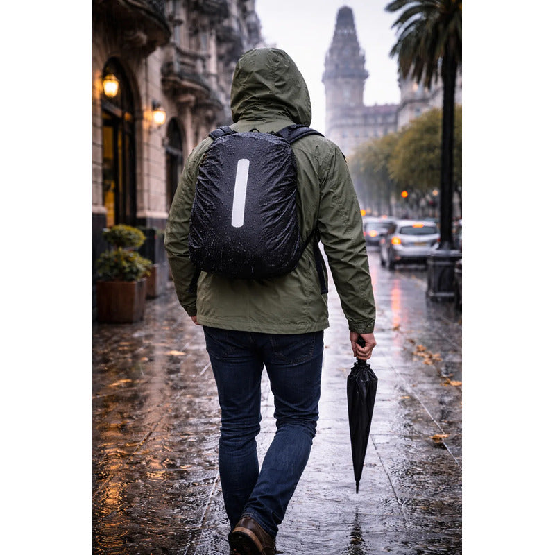 Funda Protectora Impermeable Para Mochila 35lts Reflectante Negro Liso